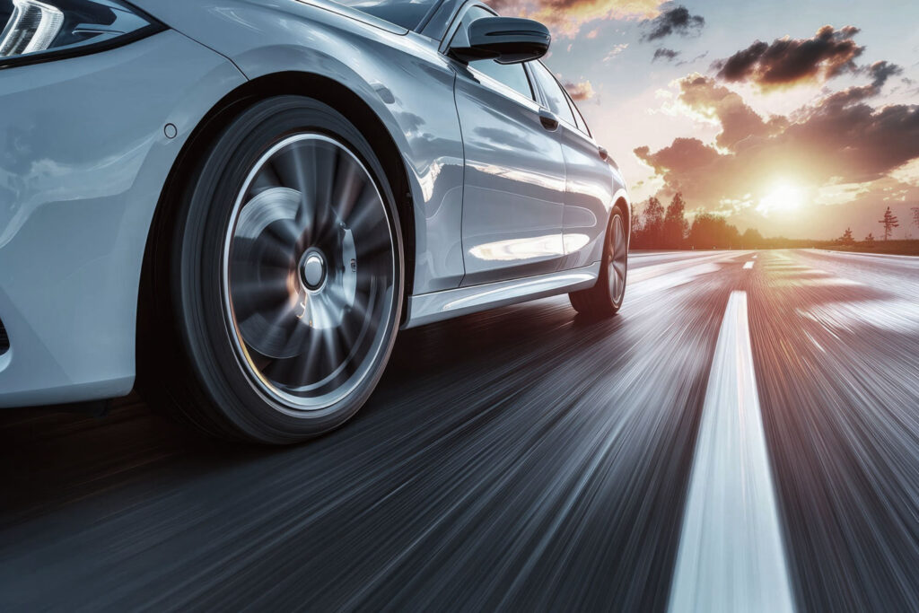mobile road worthy Coolangatta car speeding wth sunset on background