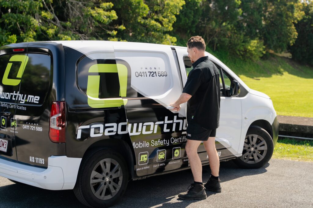 Roadworthy.me inspector at the mobile inspection van – safety certificates in Currumbin