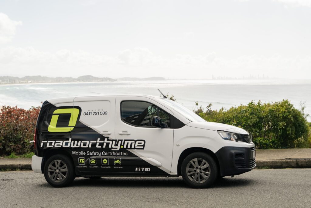 Roadworthy.me mobile inspection van parked on the Gold Coast coastline