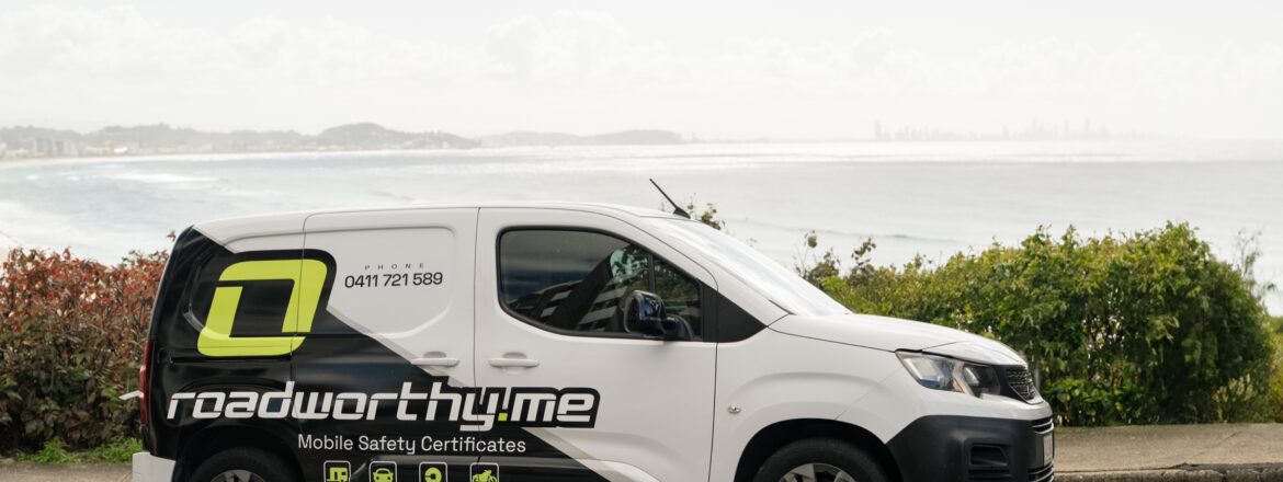 Roadworthy.me mobile inspection van parked on the Gold Coast coastline